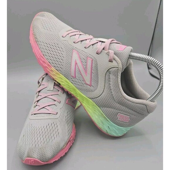 Womens Size 5 New Balance Fresh Foam Arishi  Running Shoes Gray Pink Neon Green - Picture 8 of 11